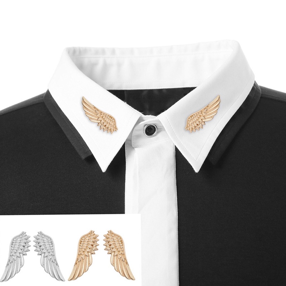 Angel Wings Feather Shirt Collar Suit Pin Brooch - Picture 1 of 14